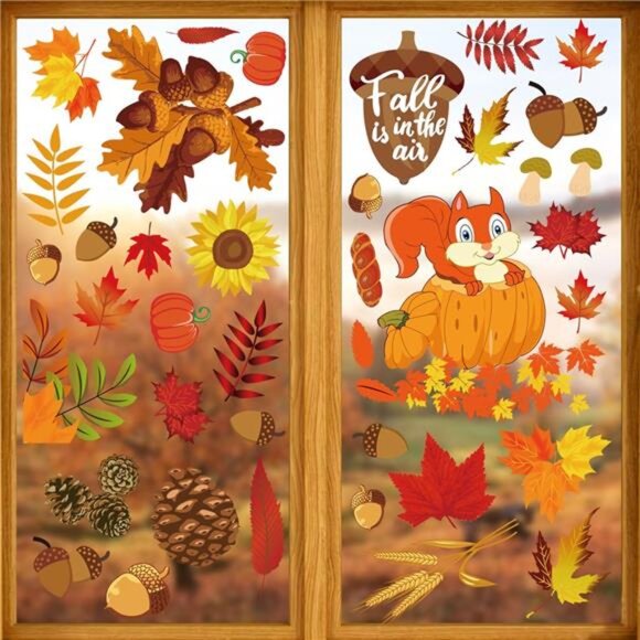 Fall Window Stickers, Thanksgiving Autumn Home Office‎ Decor for Indoor Outdoor - Picture 1 of 7